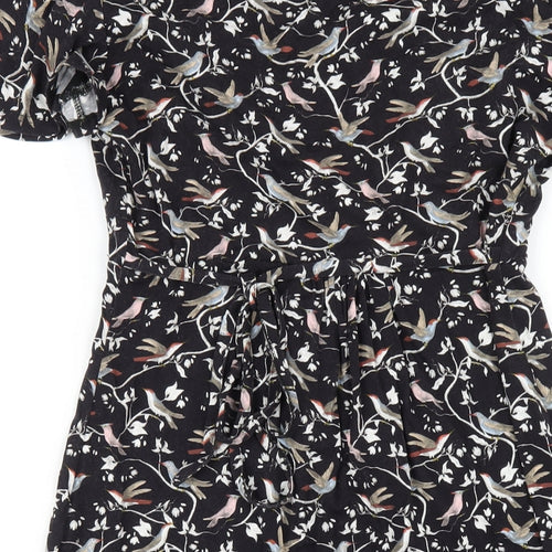 Monsoon Womens Black Geometric Viscose A-Line Size 10 V-Neck Pullover