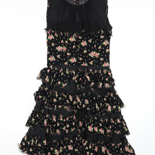 Topshop Womens Black Floral Viscose A-Line Size 10 Round Neck Zip