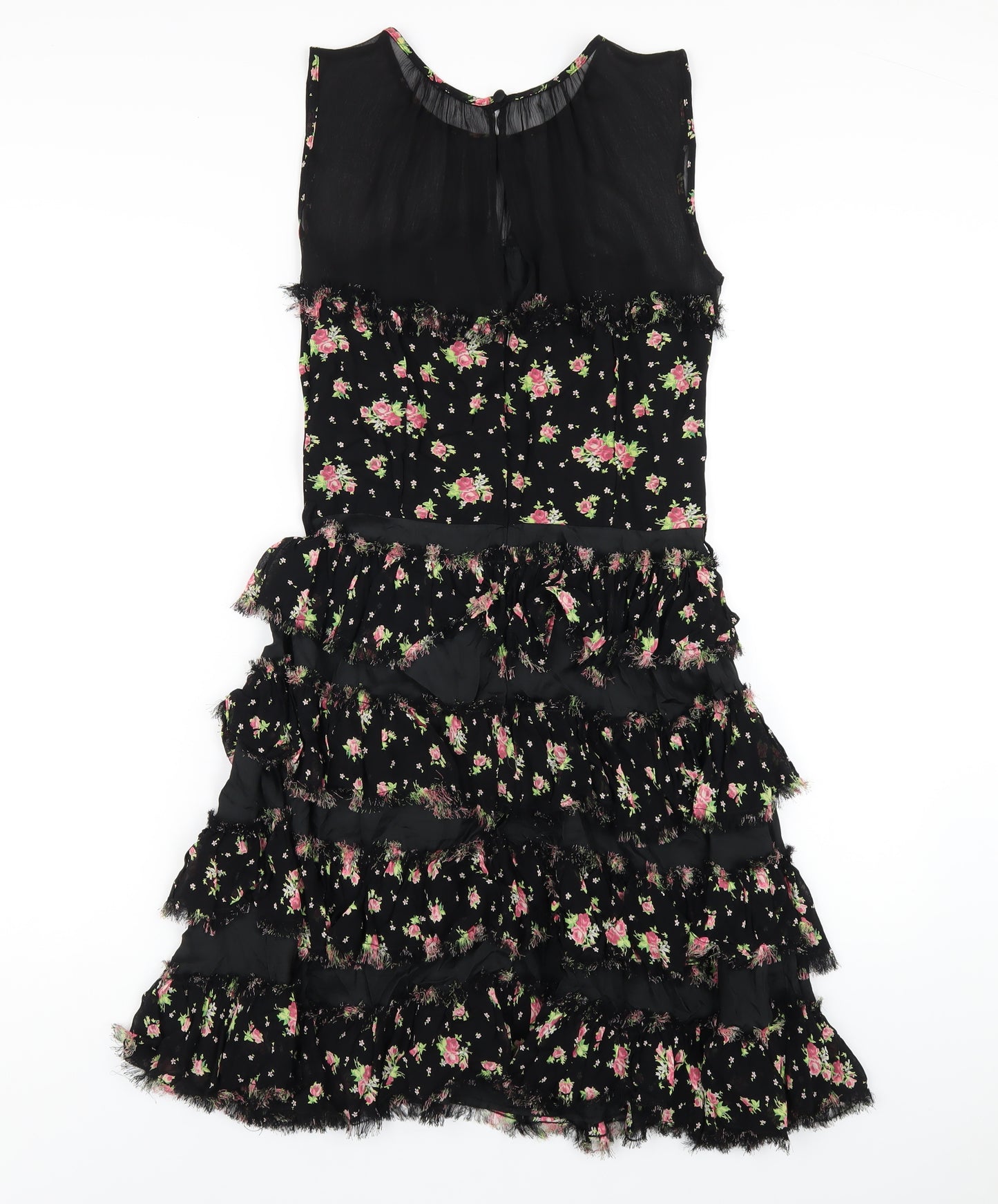 Topshop Womens Black Floral Viscose A-Line Size 10 Round Neck Zip