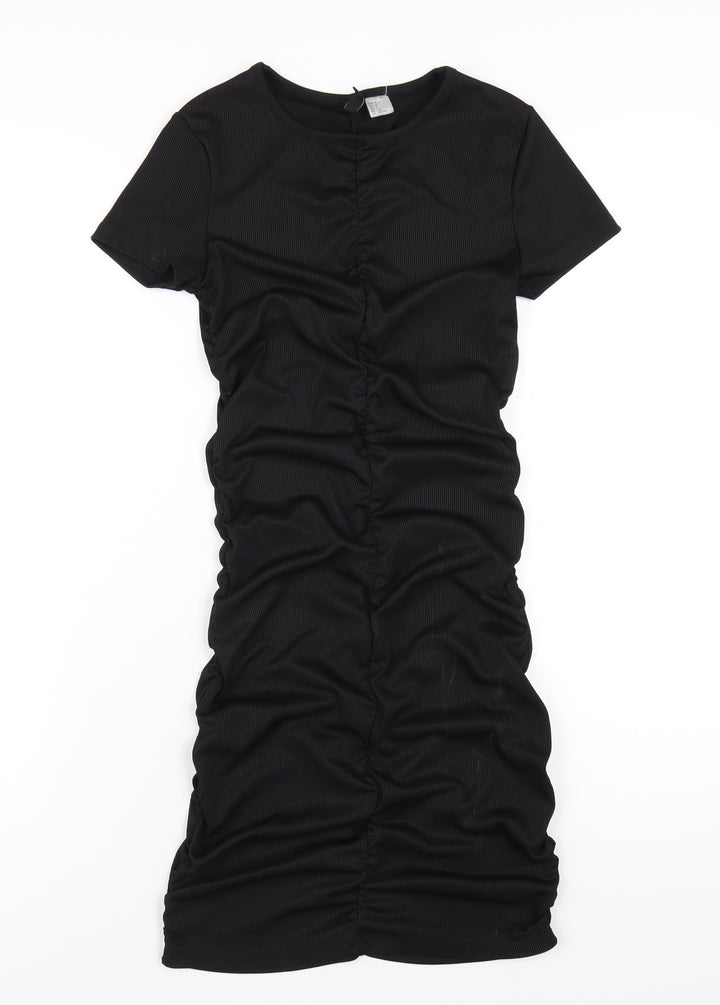 H&M Womens Black Polyester Bodycon Size S Round Neck Pullover