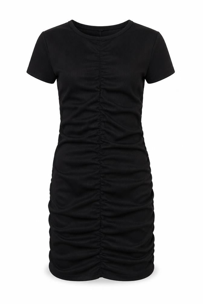 Front view of H&M women’s black polyester bodycon, size S, round neck pullover