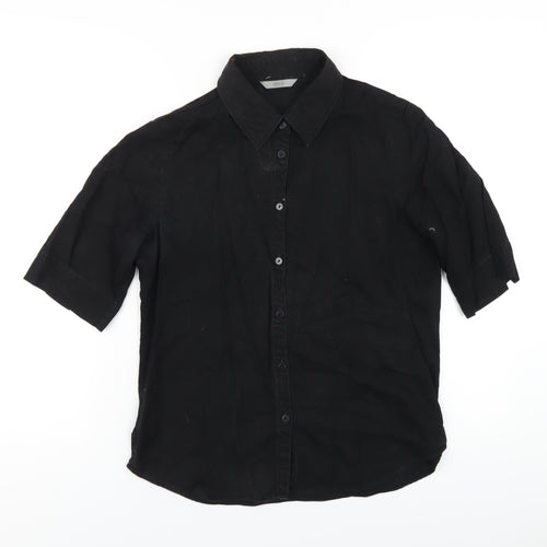Marks and Spencer Womens Black Lyocell Basic Button-Up Size 10 Collared