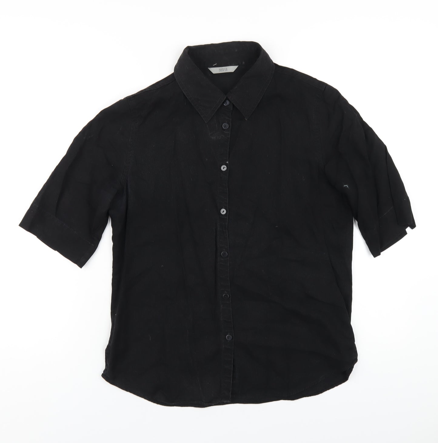 Marks and Spencer Womens Black Lyocell Basic Button-Up Size 10 Collared