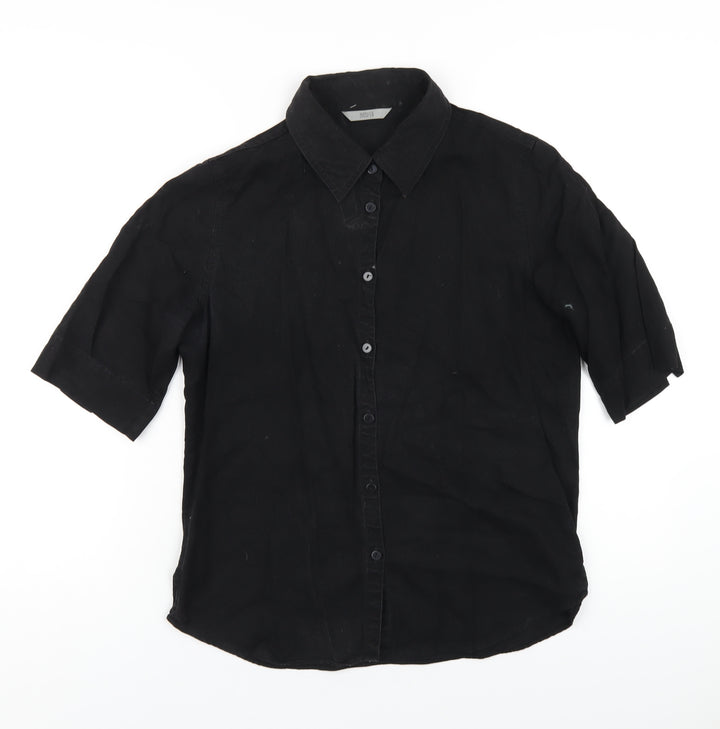 Marks and Spencer Womens Black Lyocell Basic Button-Up Size 10 Collared