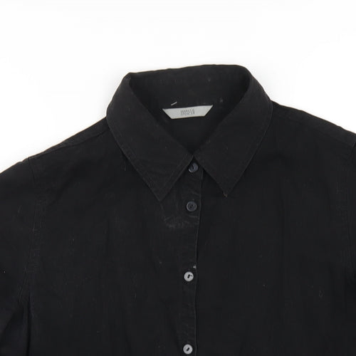 Marks and Spencer Womens Black Lyocell Basic Button-Up Size 10 Collared