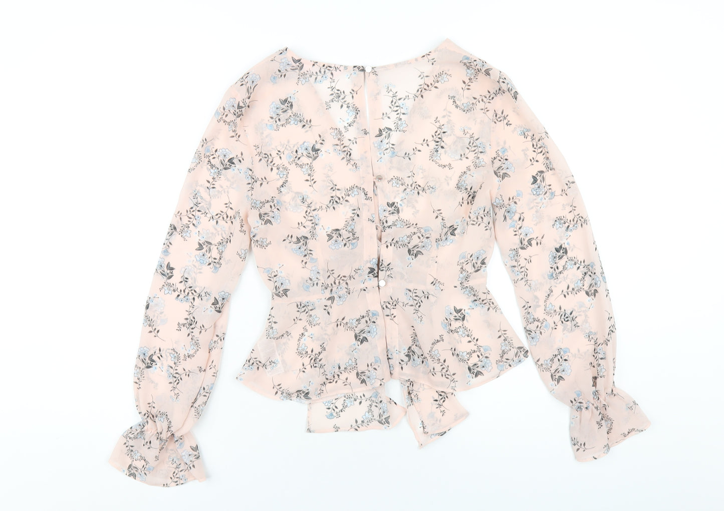 Miss Selfridge Womens Pink Floral Polyester Basic Blouse Size 6 V-Neck