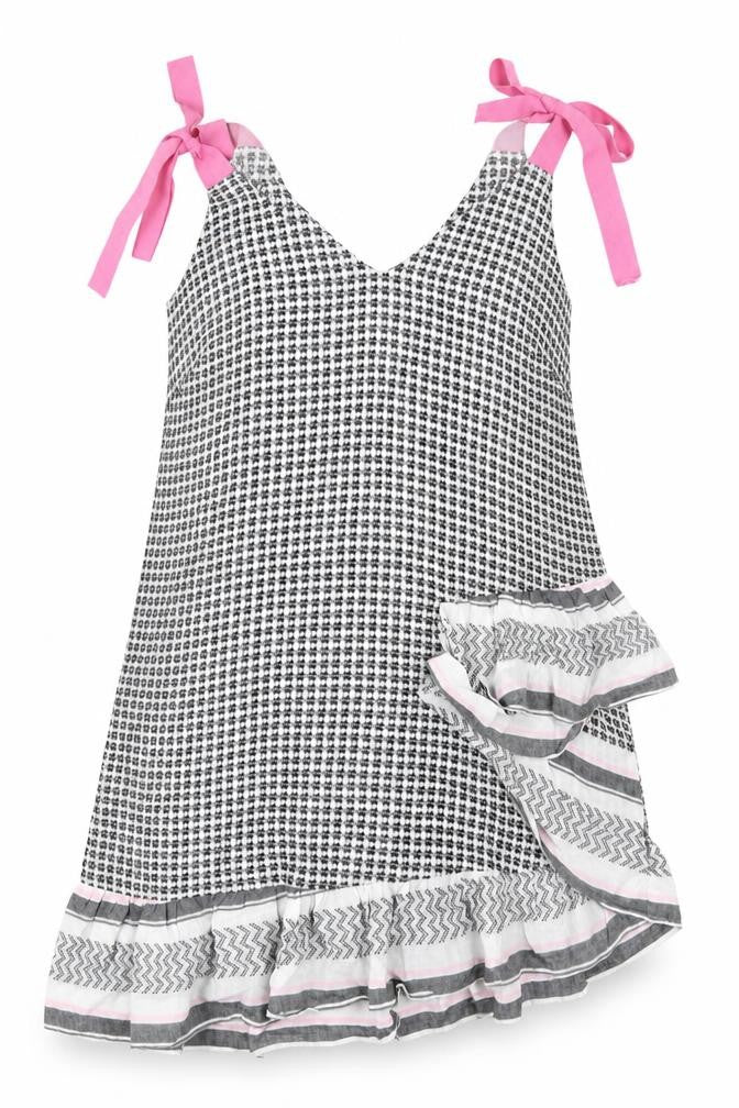 Front view of ASOS women’s black geometric cotton a-line, size UK 10, v-neck pullover