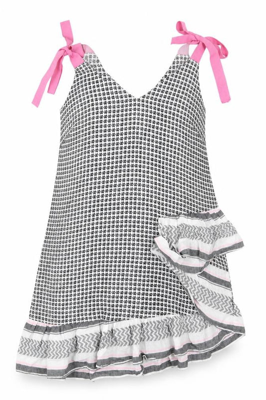Front view of ASOS women’s black geometric cotton a-line, size UK 10, v-neck pullover