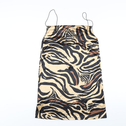 Zara Womens Beige Animal Print Polyester Slip Dress Size S Cowl Neck Pullover
