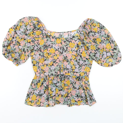 New Look Womens Multicoloured Floral Polyester Cropped T-Shirt Size 6 V-Neck