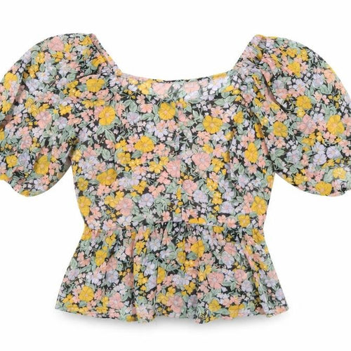 New Look Womens Multicoloured Floral Polyester Cropped T-Shirt Size 6 V-Neck