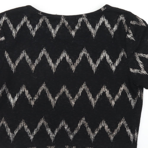 Topshop Womens Black Geometric Polyester Cropped T-Shirt Size 10 Round Neck