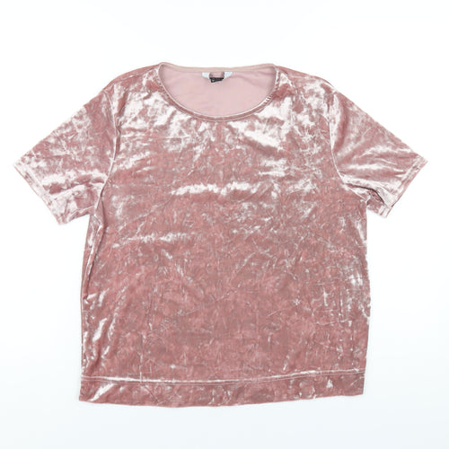 New Look Womens Pink Polyester Basic T-Shirt Size 12 Round Neck
