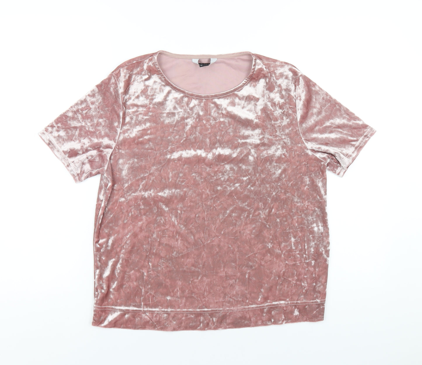 New Look Womens Pink Polyester Basic T-Shirt Size 12 Round Neck