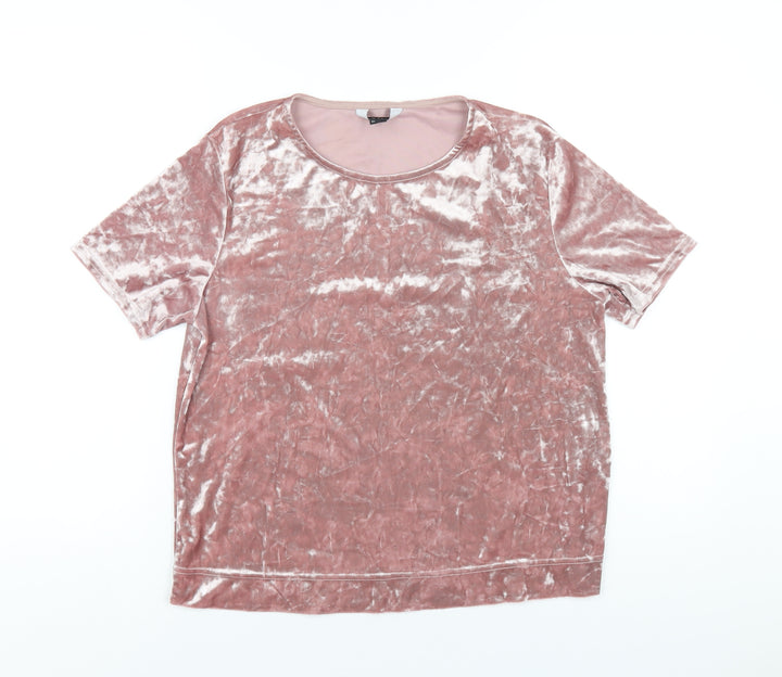 New Look Womens Pink Polyester Basic T-Shirt Size 12 Round Neck