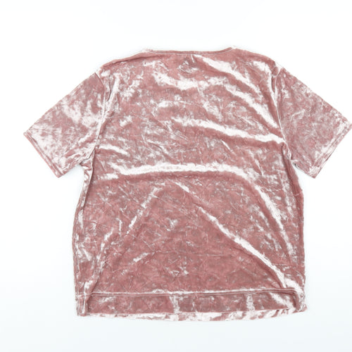 New Look Womens Pink Polyester Basic T-Shirt Size 12 Round Neck