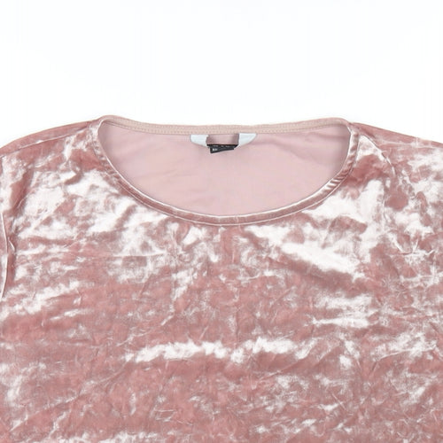 New Look Womens Pink Polyester Basic T-Shirt Size 12 Round Neck