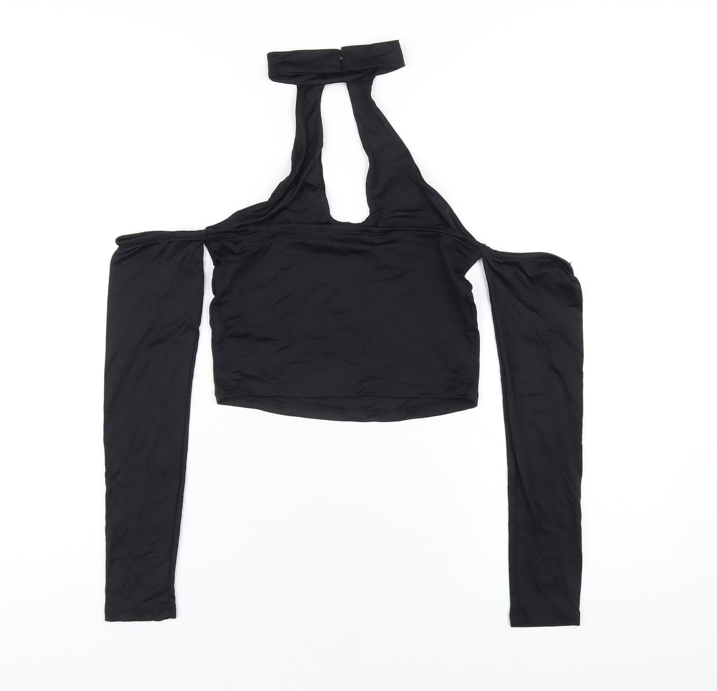 Bershka Womens Black Polyester Cropped T-Shirt Size S Round Neck
