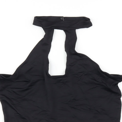 Bershka Womens Black Polyester Cropped T-Shirt Size S Round Neck