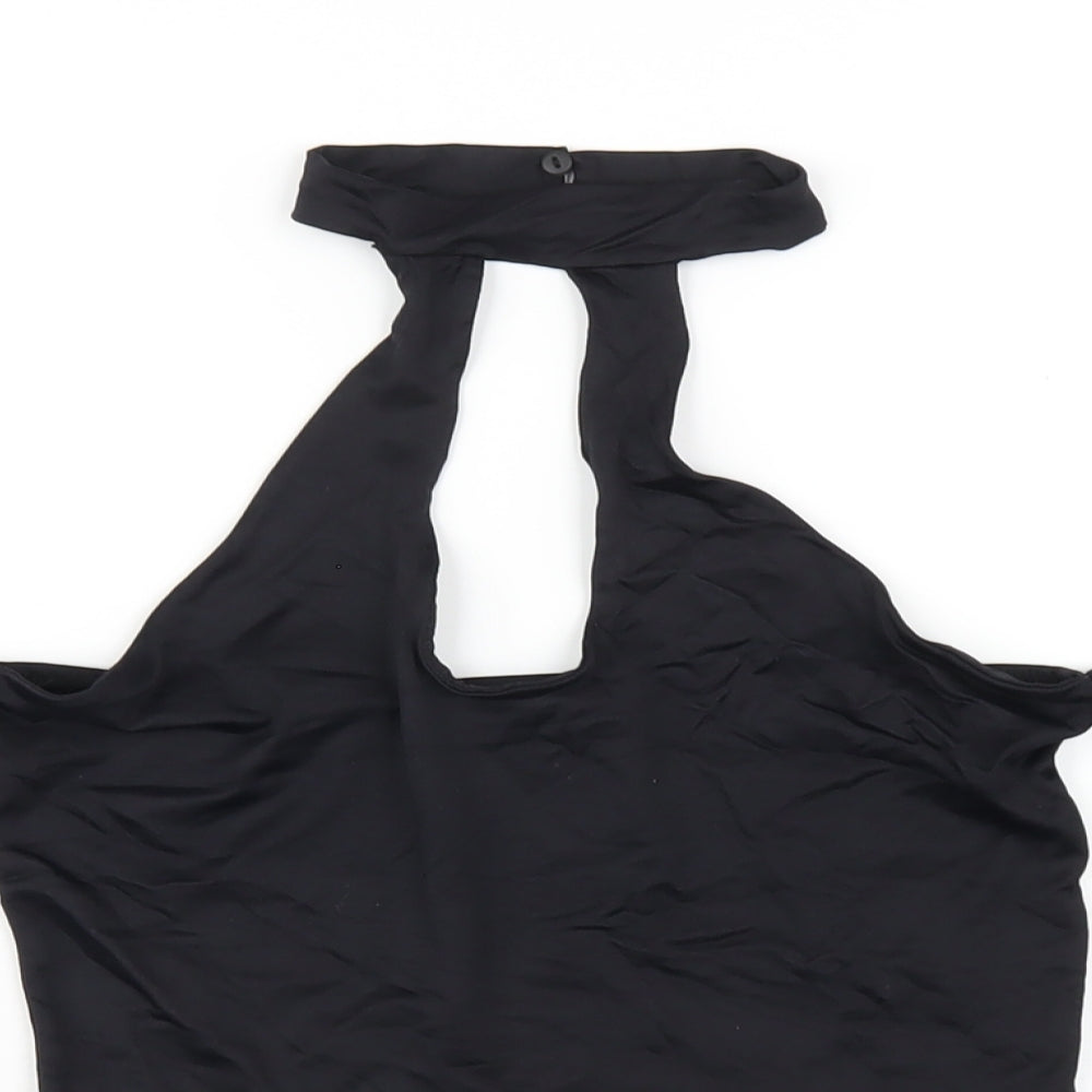 Bershka Womens Black Polyester Cropped T-Shirt Size S Round Neck