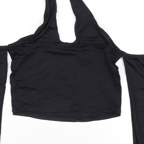 Bershka Womens Black Polyester Cropped T-Shirt Size S Round Neck