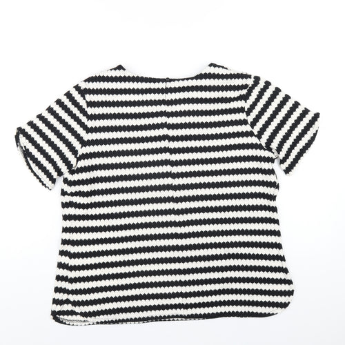 Anthology Womens Black Striped Cotton Basic T-Shirt Size 14 Round Neck - Beaded Neckline
