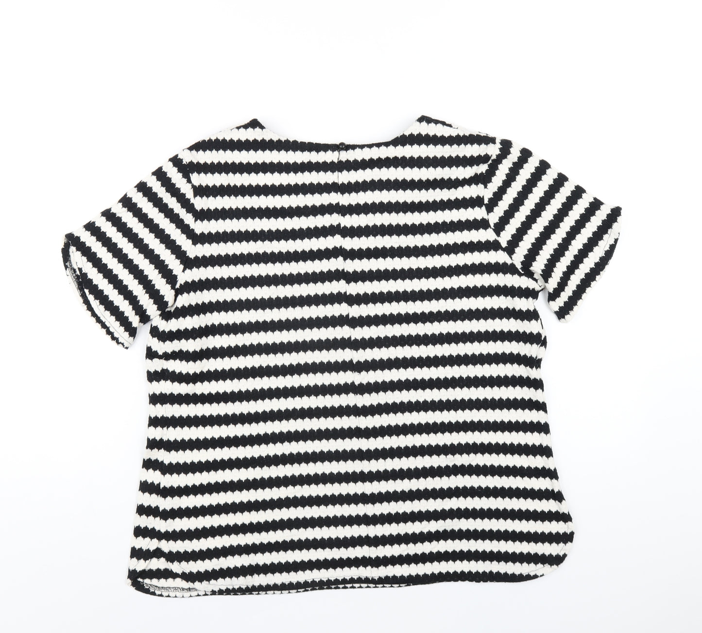 Anthology Womens Black Striped Cotton Basic T-Shirt Size 14 Round Neck - Beaded Neckline