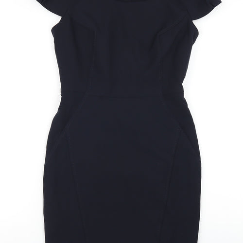 Dunnes Stores Womens Blue Polyester Pencil Dress Size 8 Scoop Neck Zip
