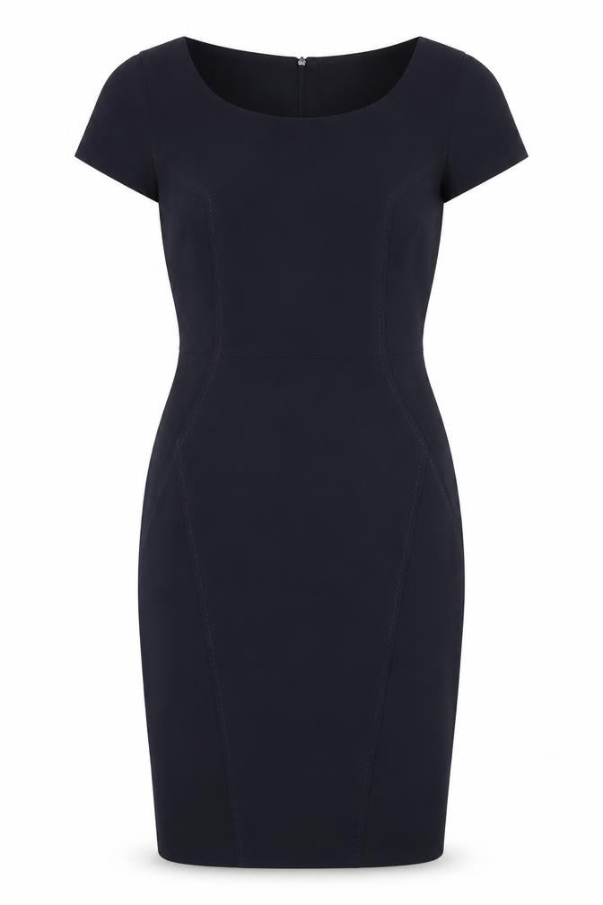 Dunnes Stores Womens Blue Polyester Pencil Dress Size 8 Scoop Neck Zip