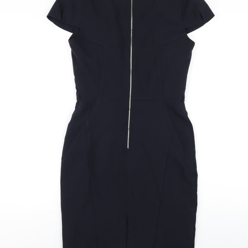 Dunnes Stores Womens Blue Polyester Pencil Dress Size 8 Scoop Neck Zip