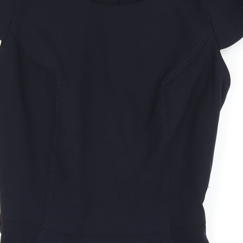 Dunnes Stores Womens Blue Polyester Pencil Dress Size 8 Scoop Neck Zip
