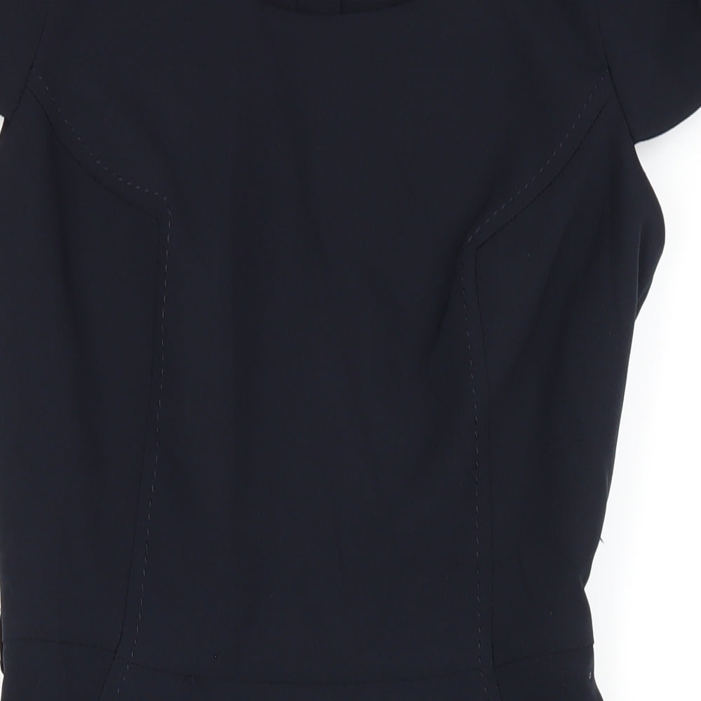 Dunnes Stores Womens Blue Polyester Pencil Dress Size 8 Scoop Neck Zip