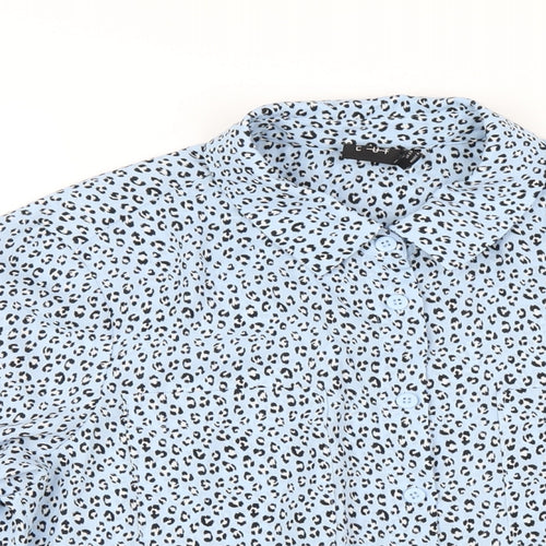 Editor's Cut Womens Blue Animal Print Polyester Basic Button-Up Size 8 Collared