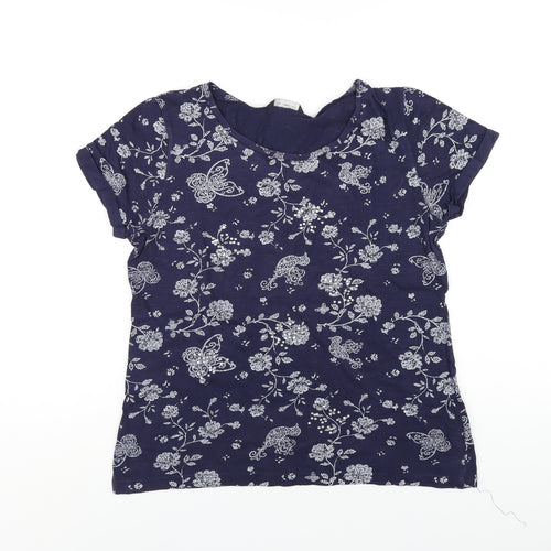 Dorothy Perkins Womens Blue Geometric Cotton Basic T-Shirt Size 14 Round Neck