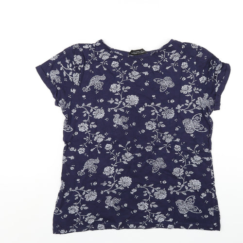 Dorothy Perkins Womens Blue Geometric Cotton Basic T-Shirt Size 14 Round Neck