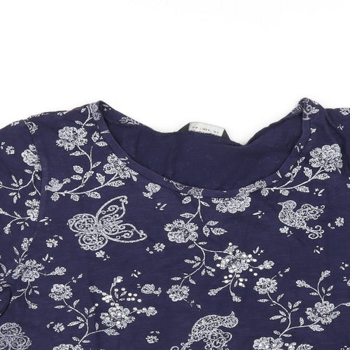 Dorothy Perkins Womens Blue Geometric Cotton Basic T-Shirt Size 14 Round Neck