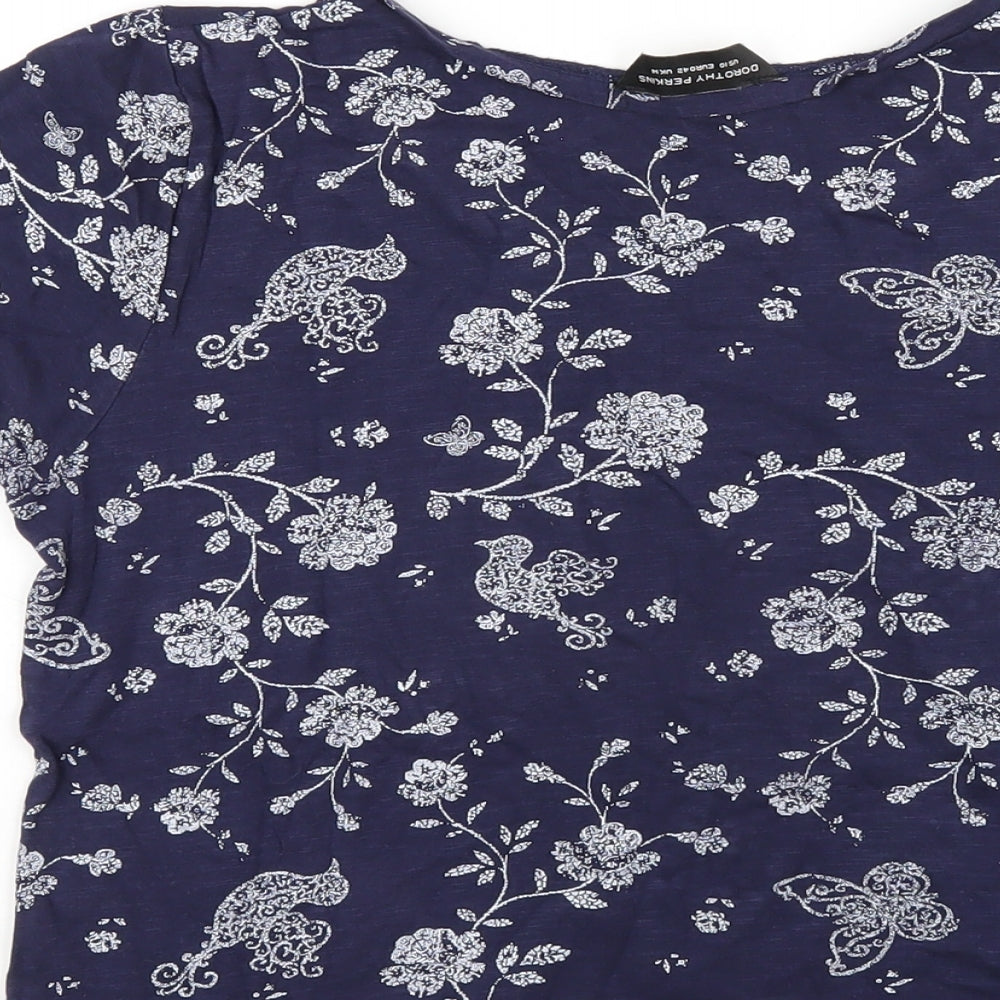 Dorothy Perkins Womens Blue Geometric Cotton Basic T-Shirt Size 14 Round Neck