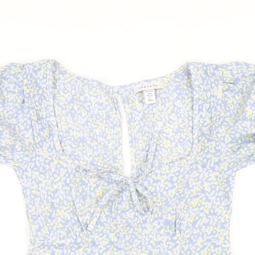 Topshop Womens Blue Geometric Polyester A-Line Size 6 Square Neck Pullover