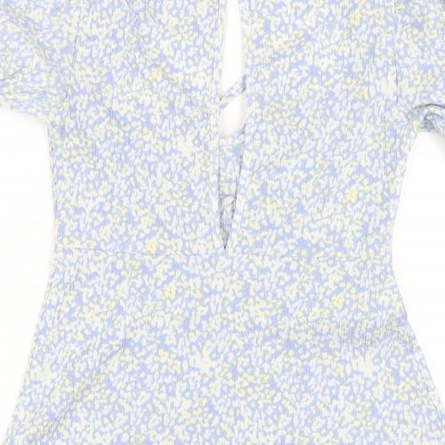 Topshop Womens Blue Geometric Polyester A-Line Size 6 Square Neck Pullover