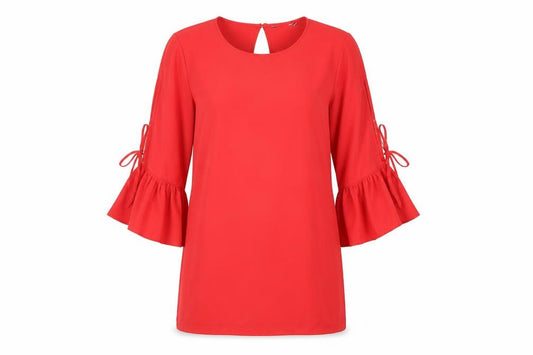 Front view of New Look women’s red polyester a-line, size UK 14, round neck button