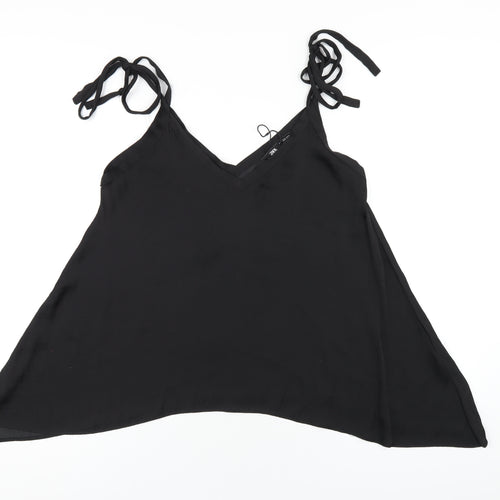 Zara Womens Black Polyester Camisole T-Shirt Size S V-Neck
