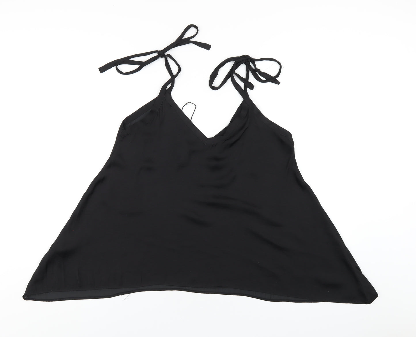 Zara Womens Black Polyester Camisole T-Shirt Size S V-Neck