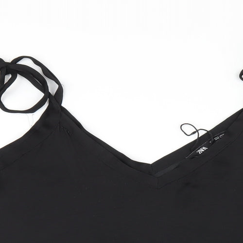 Zara Womens Black Polyester Camisole T-Shirt Size S V-Neck