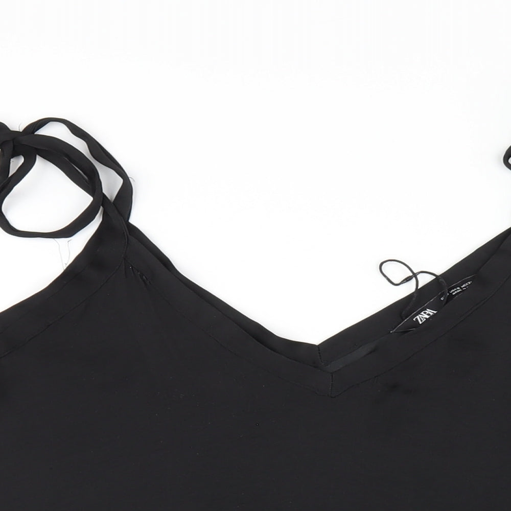 Zara Womens Black Polyester Camisole T-Shirt Size S V-Neck