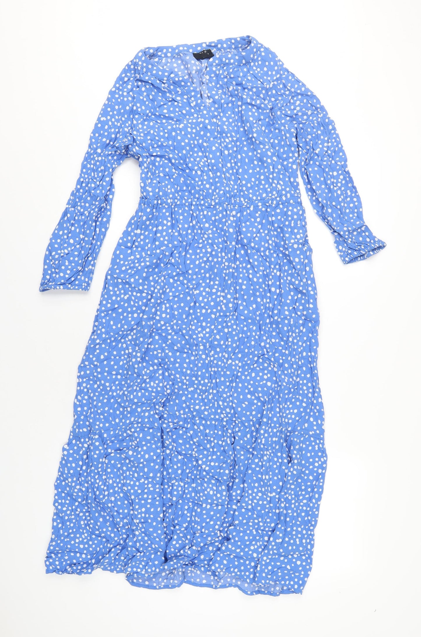 John Lewis Womens Blue Polka Dot Viscose A-Line Size 10 V-Neck Button