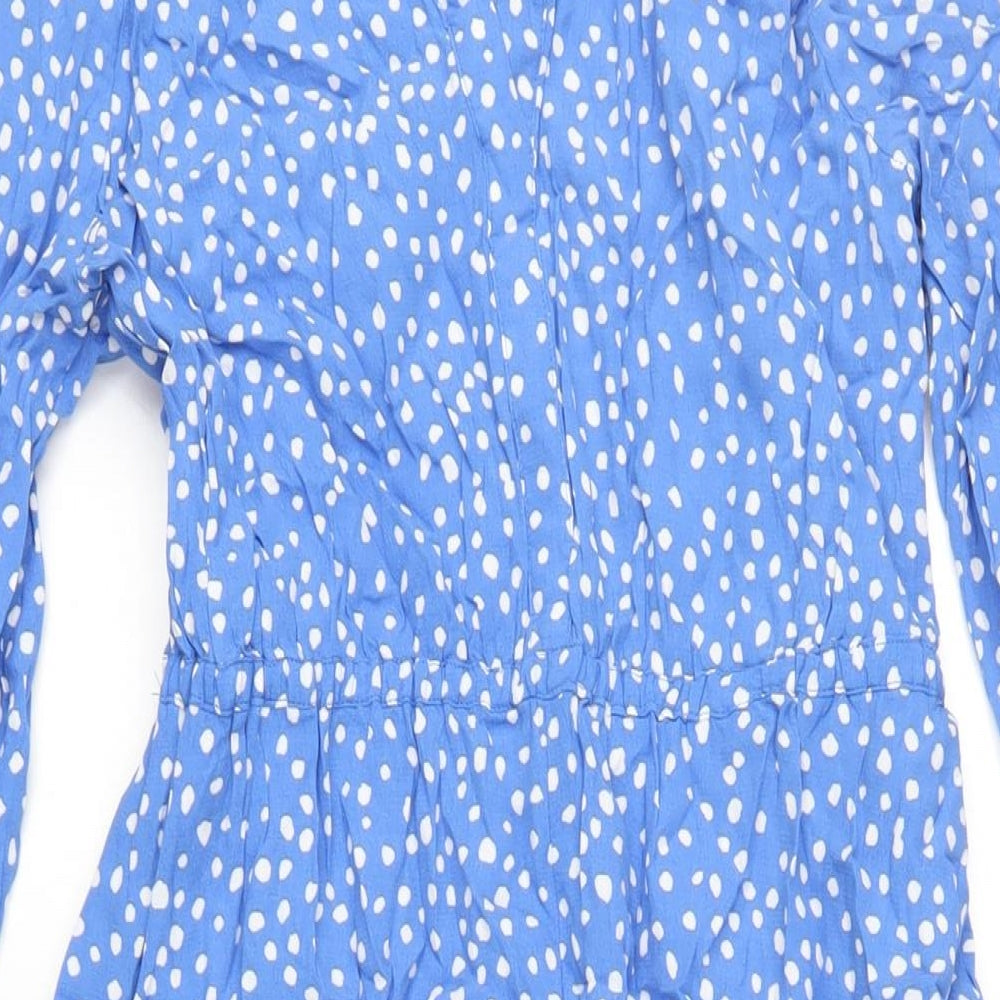 John Lewis Womens Blue Polka Dot Viscose A-Line Size 10 V-Neck Button