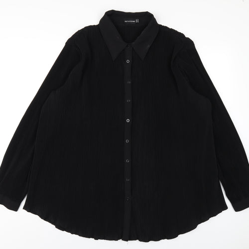PRETTYLITTLETHING Womens Black Polyester Basic Button-Up Size 16 Collared