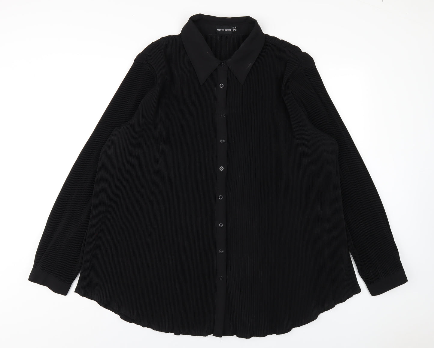 PRETTYLITTLETHING Womens Black Polyester Basic Button-Up Size 16 Collared