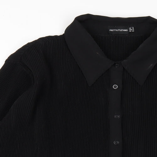 PRETTYLITTLETHING Womens Black Polyester Basic Button-Up Size 16 Collared