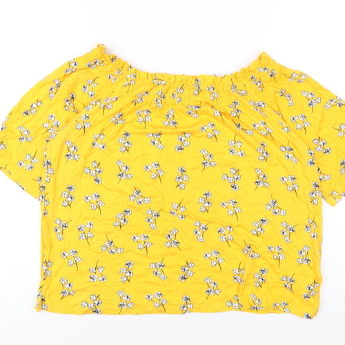 Marks and Spencer Womens Yellow Floral Viscose Basic T-Shirt Size 14 Off the Shoulder